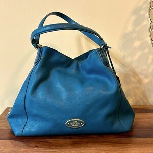 Coach Pebbled Leather Edie Shoulder Bag Turquoise